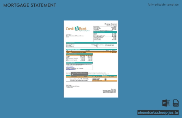 Beispiel eines Hypothekenauszugs der Kenya Credit Bank (Word- und PDF-Datei)